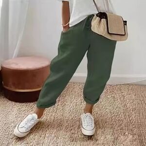 NWT Green Linen Summer Jogger Pants, Med